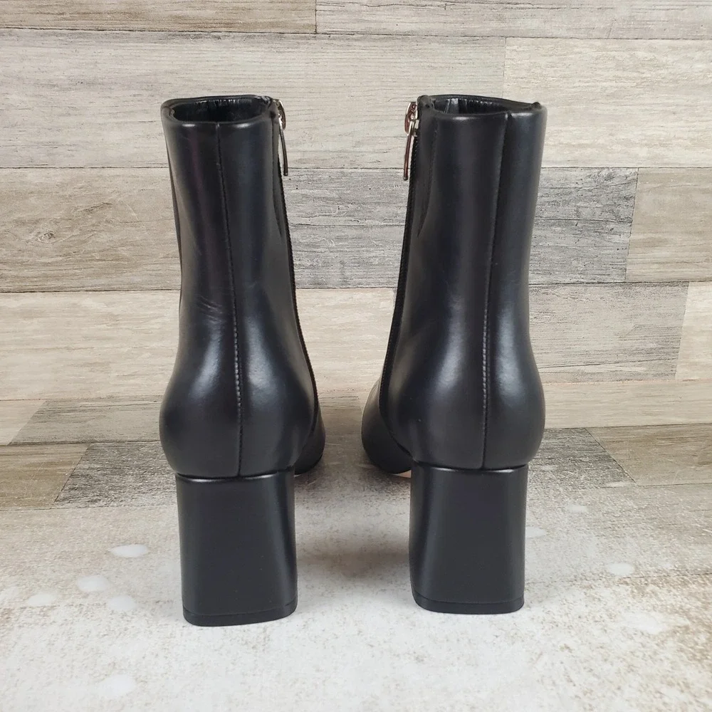 Marc Fisher LTD Floria Womens Boots Sz 6.5 Black Leather Side Zip Block Heel